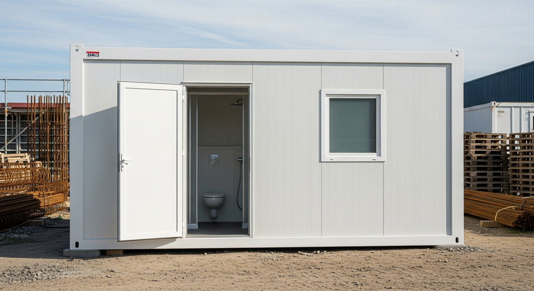 Flat Pack Sanitärcontainer mit WC und Dusche – sauber und einsatzbereit