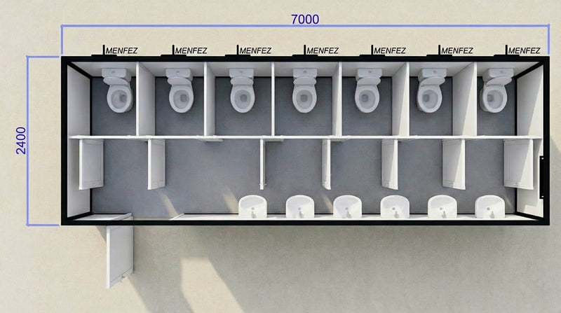 Flat Pack Sanitärcontainer WC & Dusche – Detailansicht